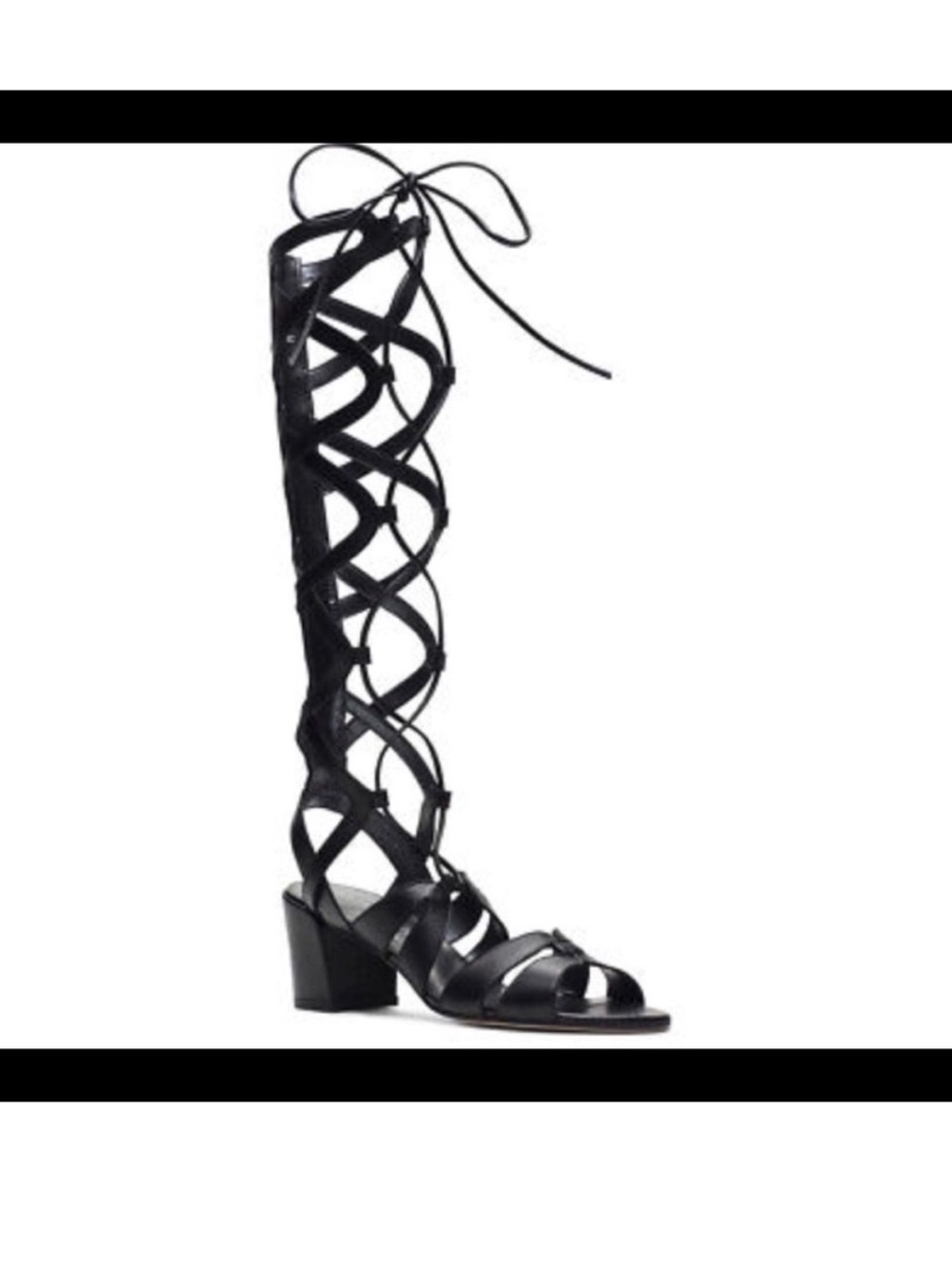 Stuart Weitzman Black Knee-High Lace-Up Gladiator Sandal